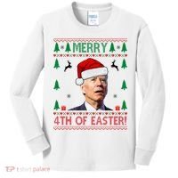 Merry 4th Of Easter Funny Joe Biden Ugly Christmas Kids Long Sleeve Shirt thumb 0