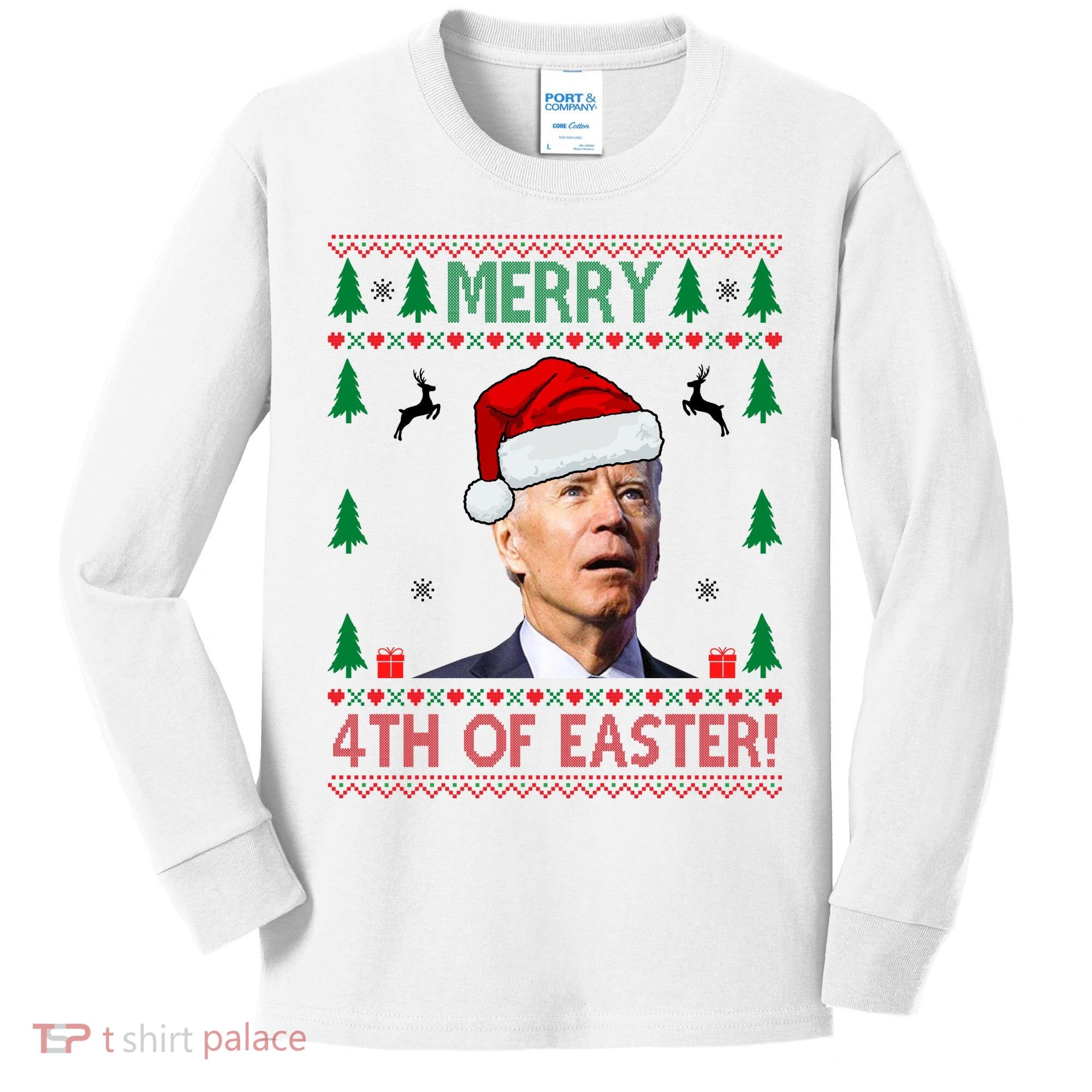 Merry 4th Of Easter Funny Joe Biden Ugly Christmas Kids Long Sleeve Shirt