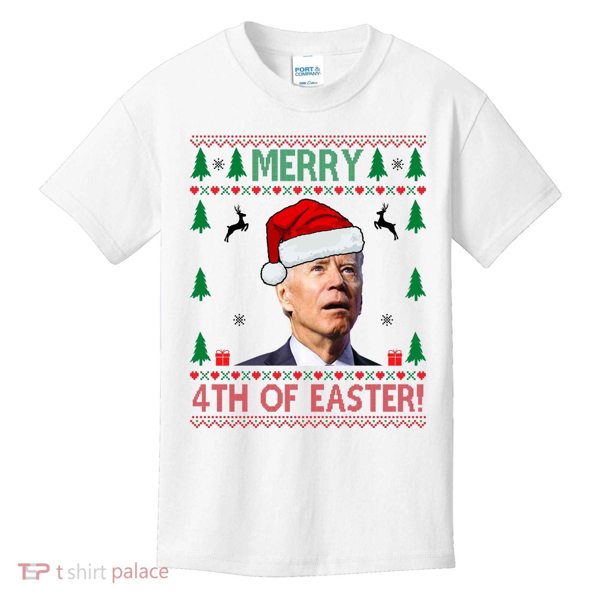 Merry 4th Of Easter Funny Joe Biden Ugly Christmas Kids T-Shirt