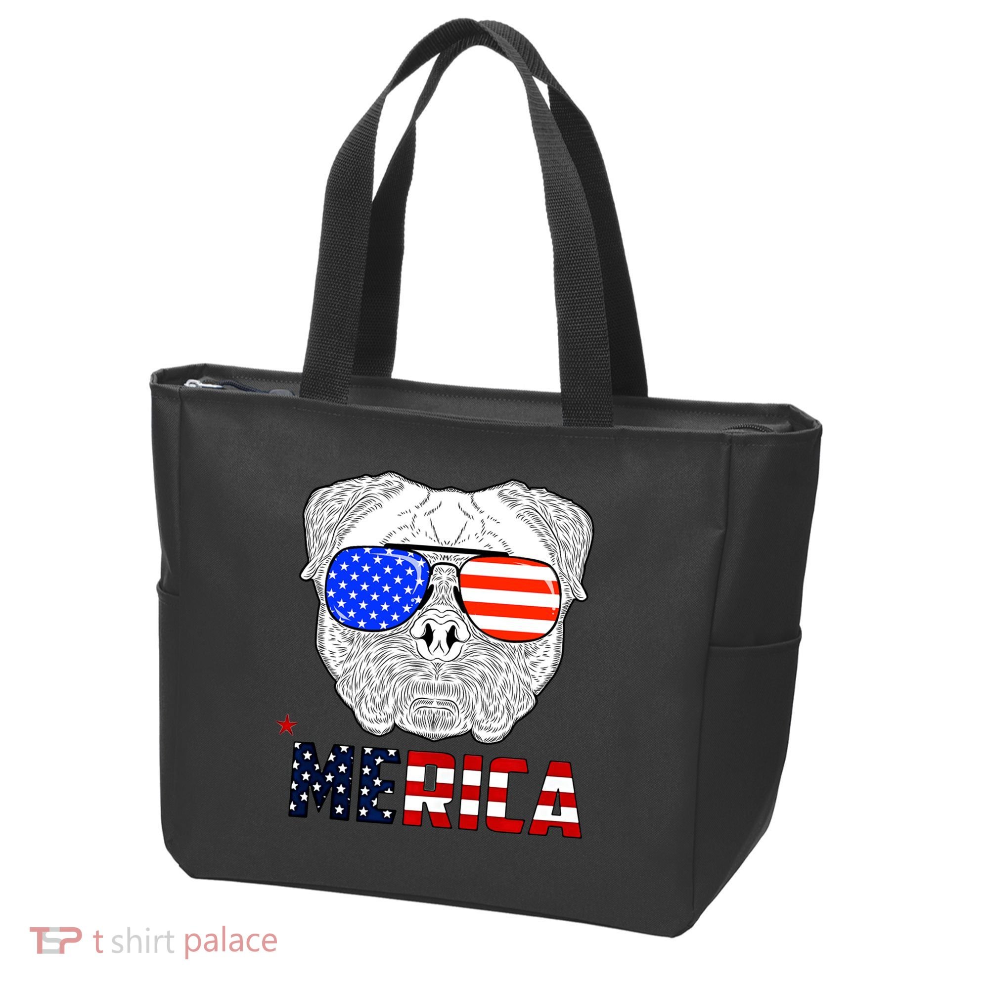 Merica 4th Of July Cool Bulldog Funny Tote Bag