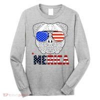 Merica 4th Of July Cool Bulldog Funny Long Sleeve Shirt thumb 0