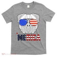 Merica 4th Of July Cool Bulldog Funny T-Shirt thumb 0