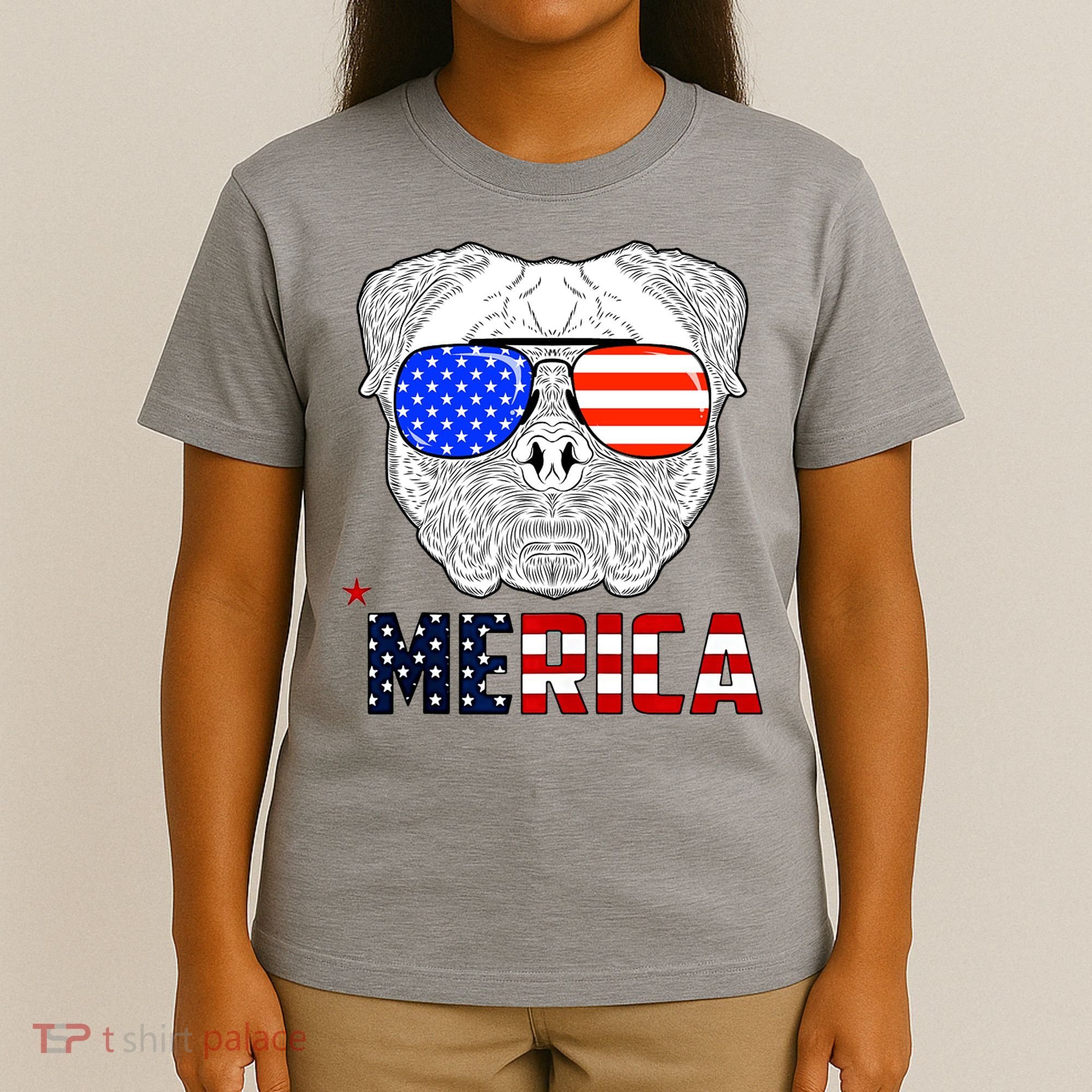Merica 4th Of July Cool Bulldog Funny T-Shirt