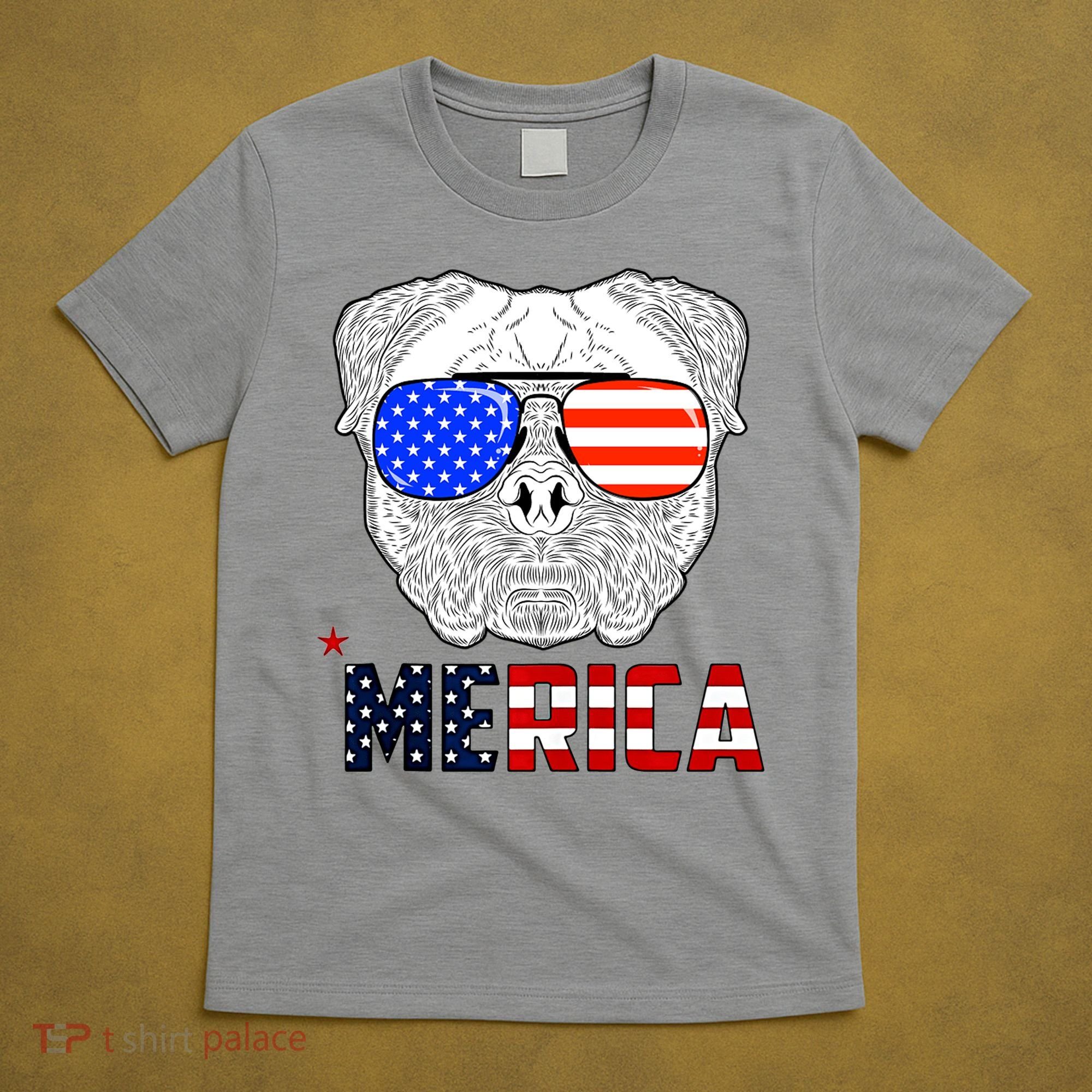 Merica 4th Of July Cool Bulldog Funny T-Shirt