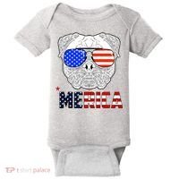 Merica 4th Of July Cool Bulldog Funny Baby Bodysuit thumb 0