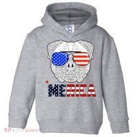 Merica 4th Of July Cool Bulldog Funny Toddler Hoodie thumb 0
