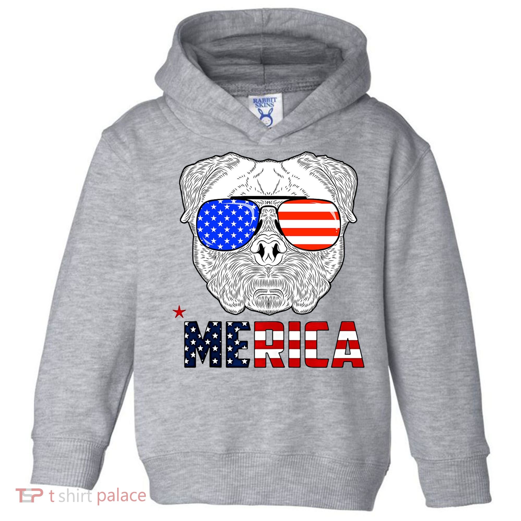 Merica 4th Of July Cool Bulldog Funny Toddler Hoodie