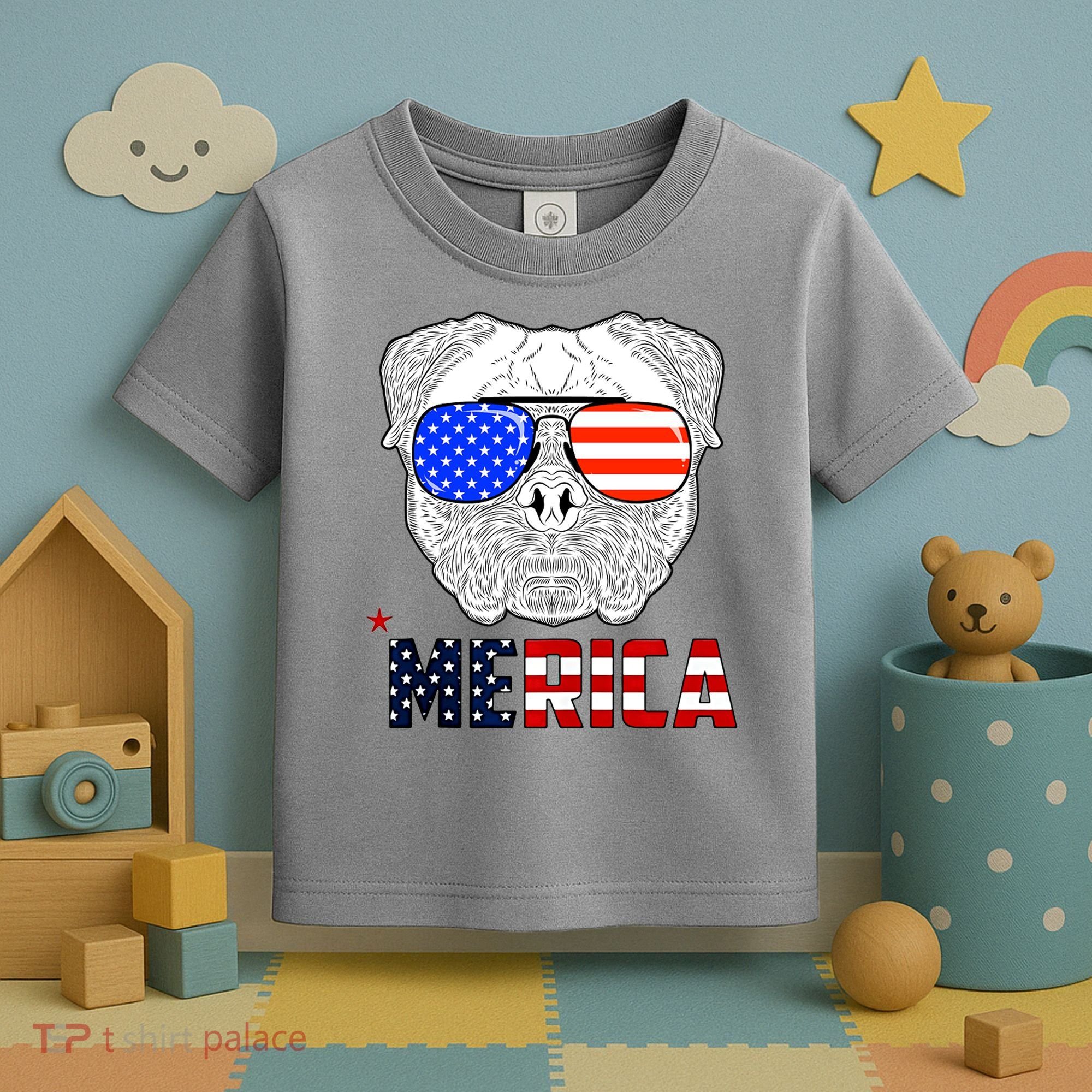 Merica 4th Of July Cool Bulldog Funny Toddler T-Shirt