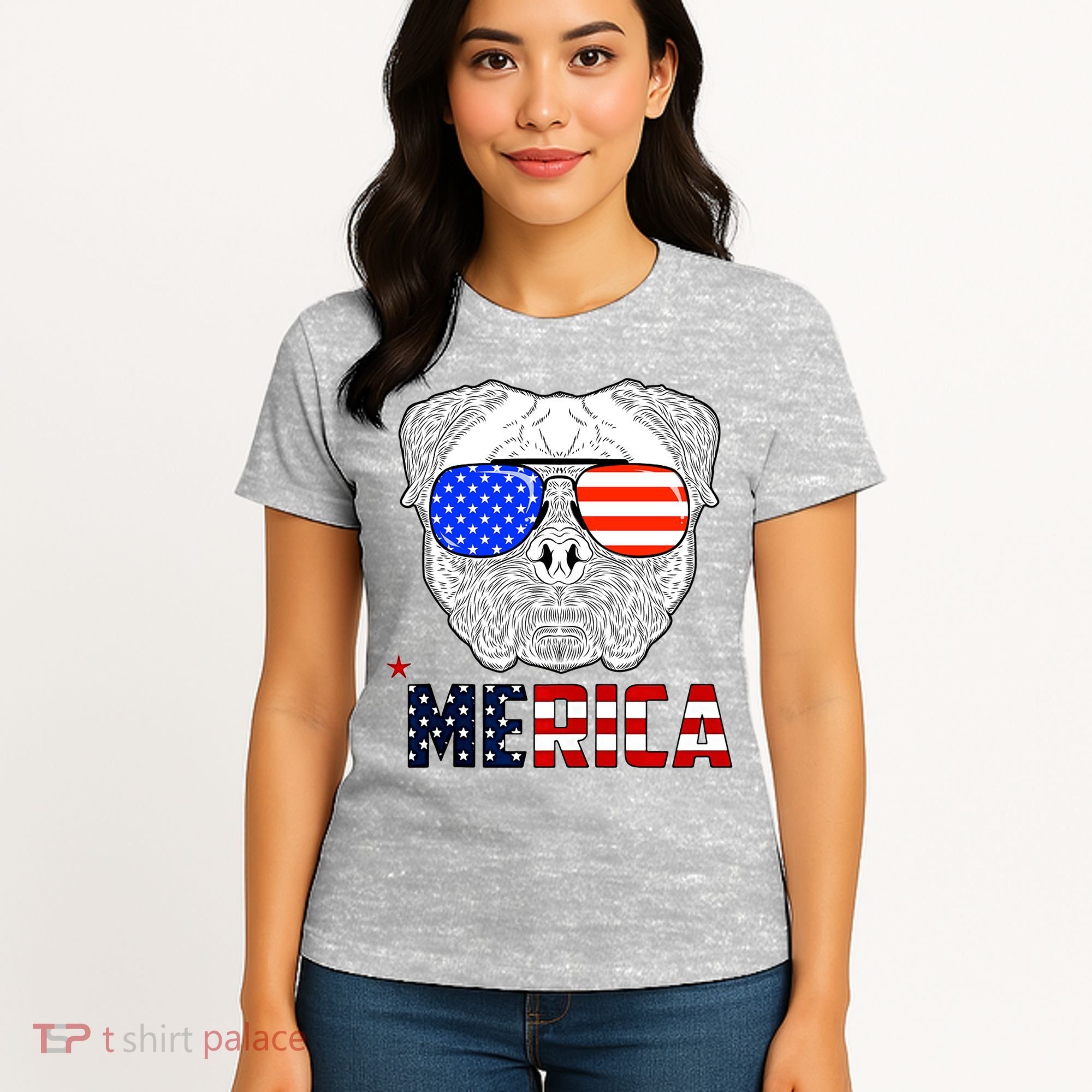 Merica 4th Of July Cool Bulldog Funny Women's T-Shirt