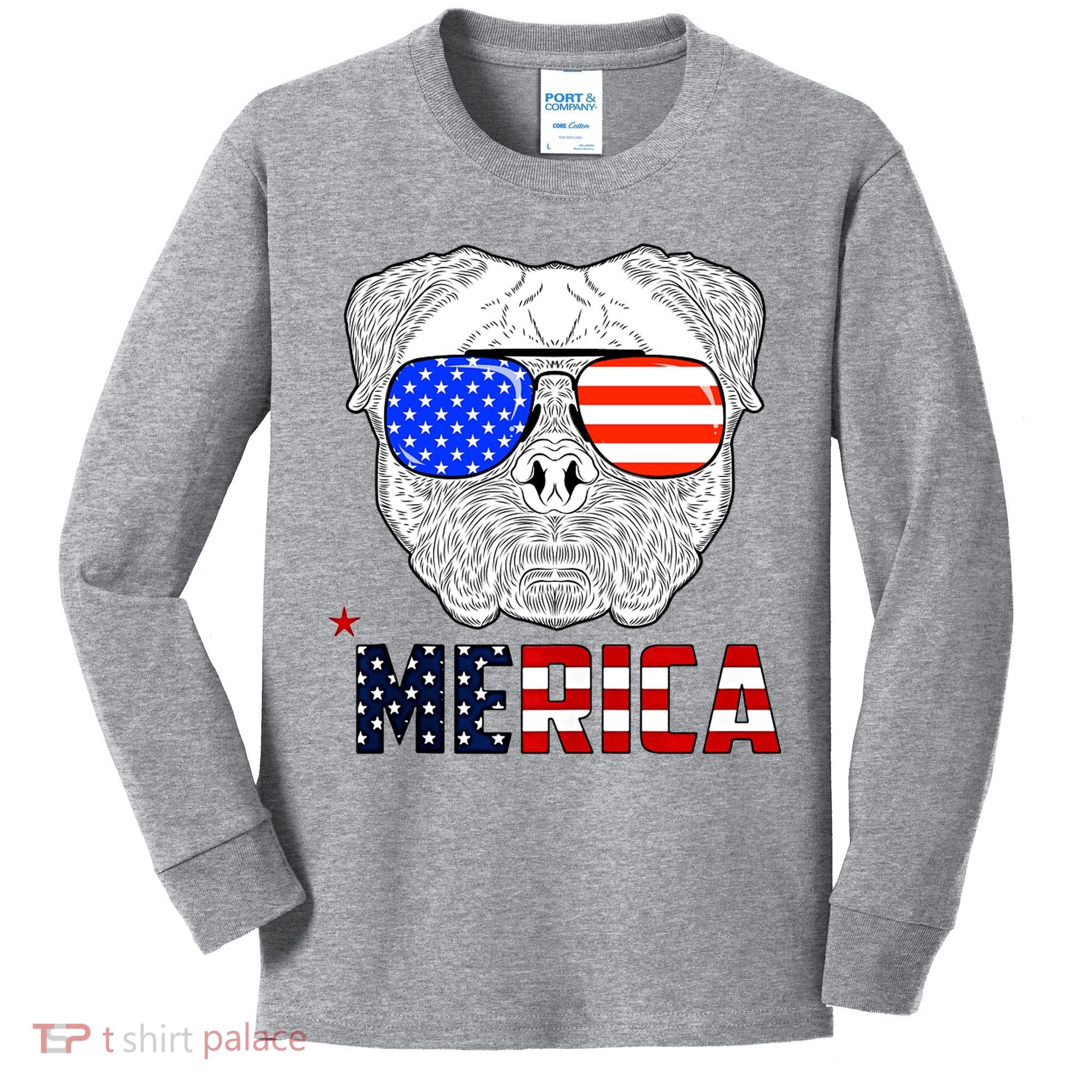 Merica 4th Of July Cool Bulldog Funny Kids Long Sleeve Shirt