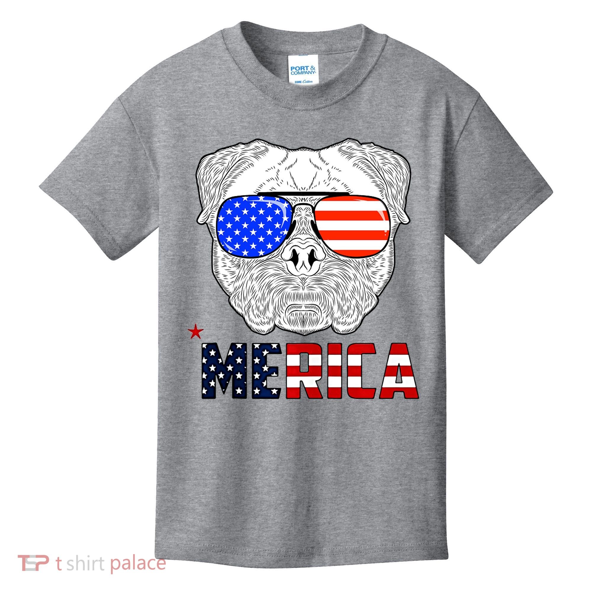 Merica 4th Of July Cool Bulldog Funny Kids T-Shirt