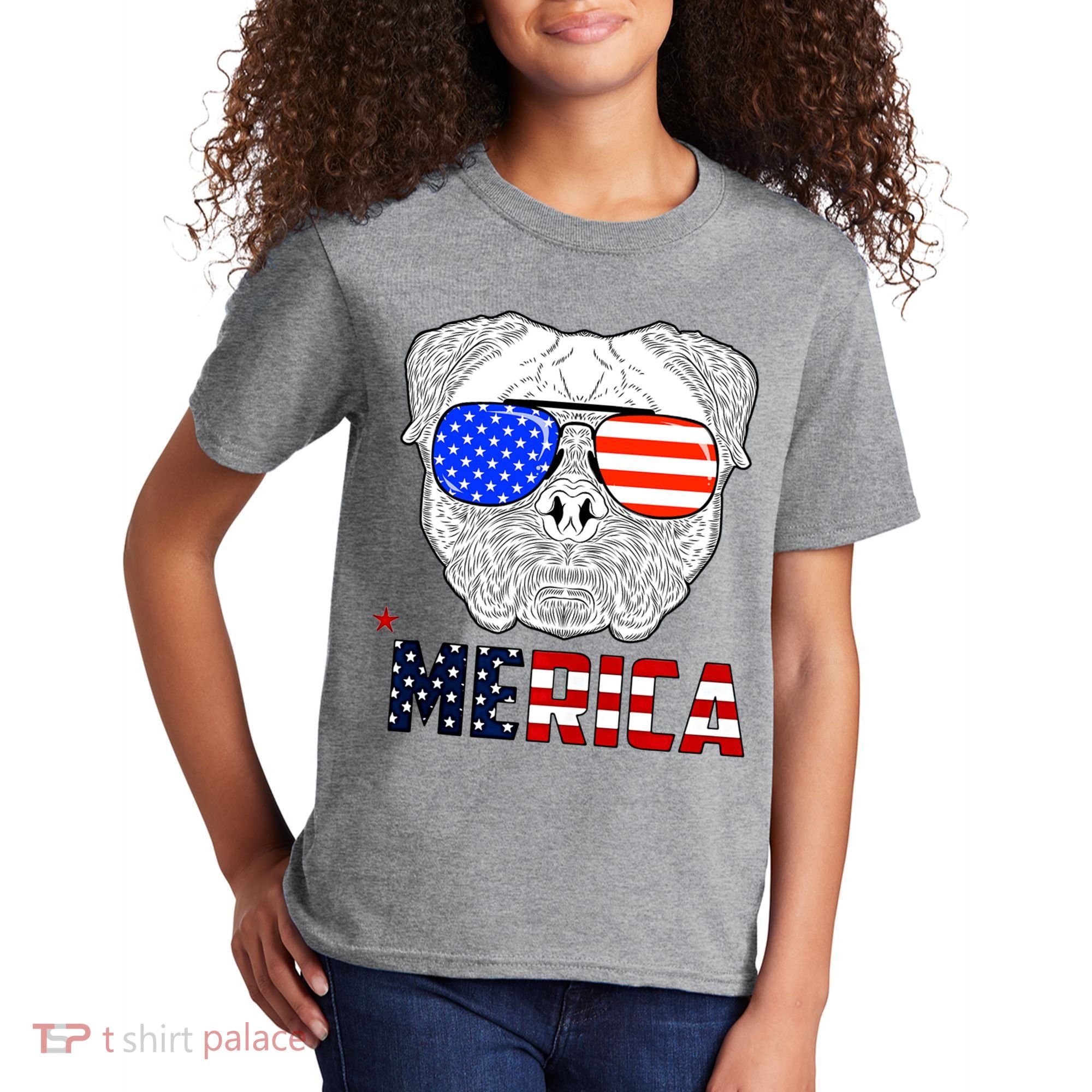 Merica 4th Of July Cool Bulldog Funny Kids T-Shirt