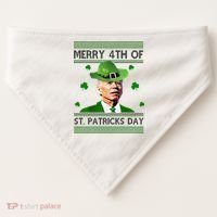 Merry 4th Of St Patrick's Day Funny Joe Biden USA-Made Doggie Bandana thumb 0