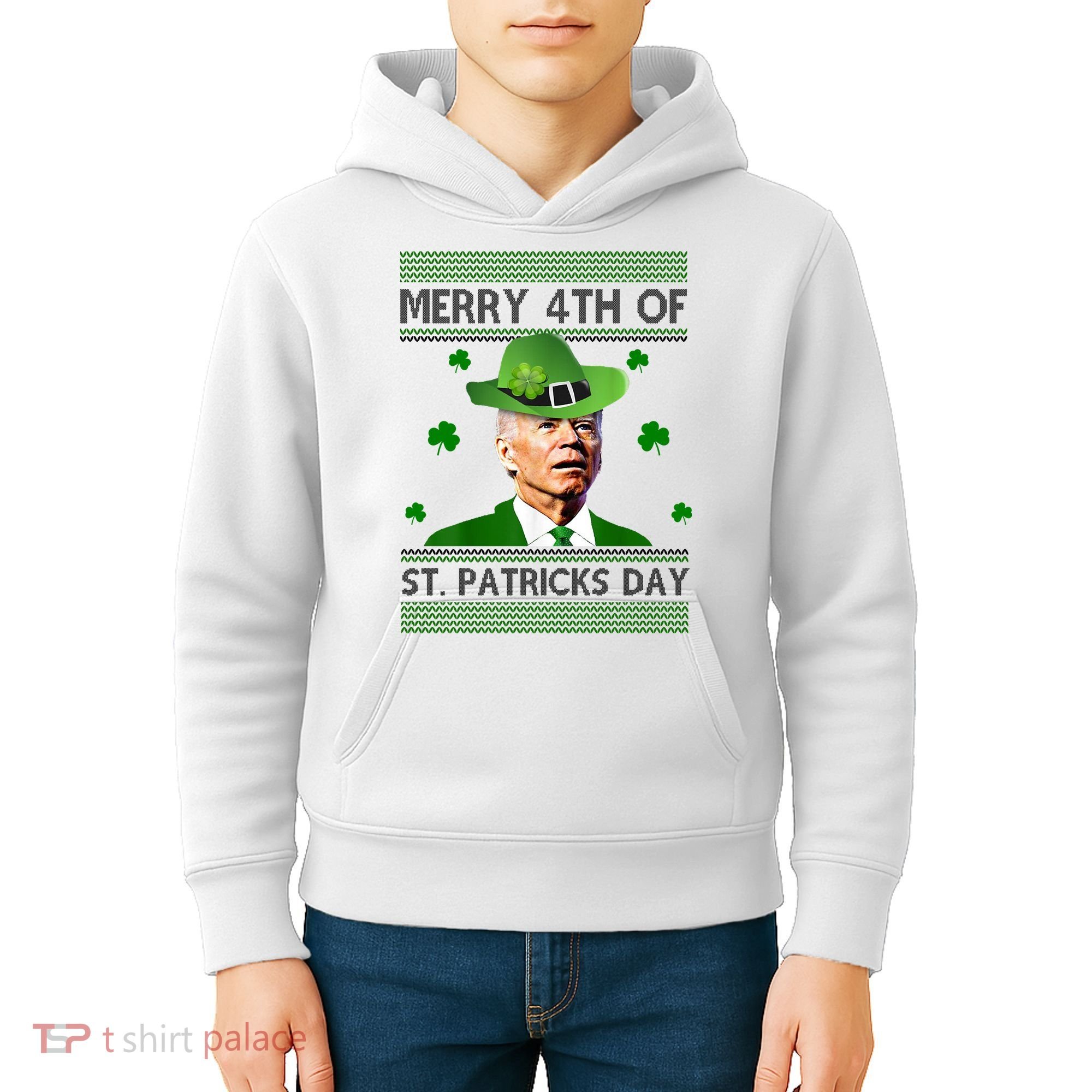 Merry 4th Of St Patrick's Day Funny Joe Biden Kids Hoodie