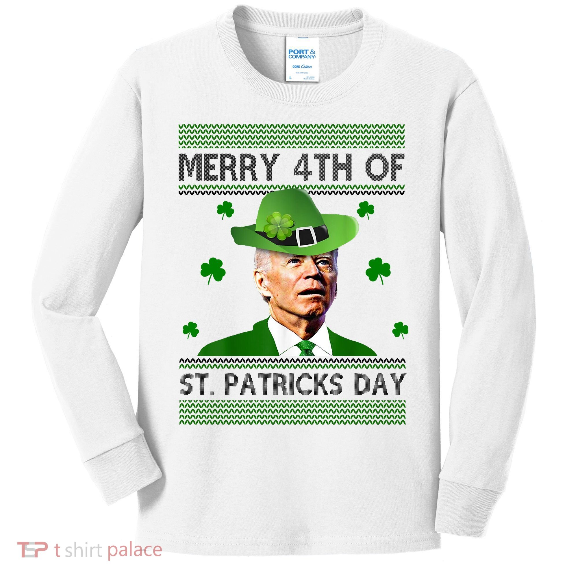 Merry 4th Of St Patrick's Day Funny Joe Biden Kids Long Sleeve Shirt
