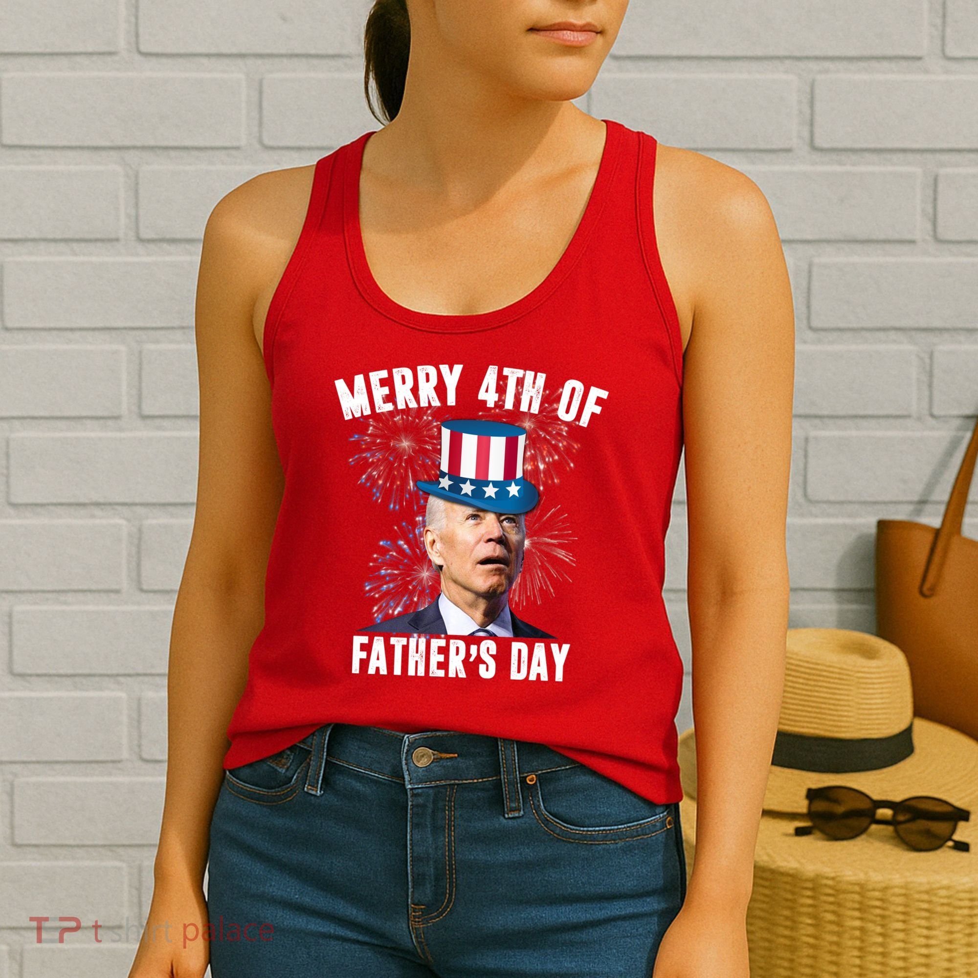 Merry 4th Of Father's Day Joe Biden Funny Gift For Dad Women's Tank Top