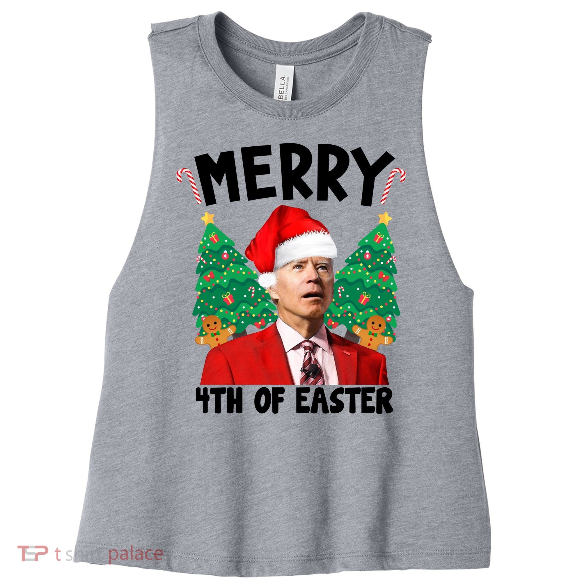 Merry 4th Of Easter Funny Joe Biden Holiday Women's Racerback Cropped Tank