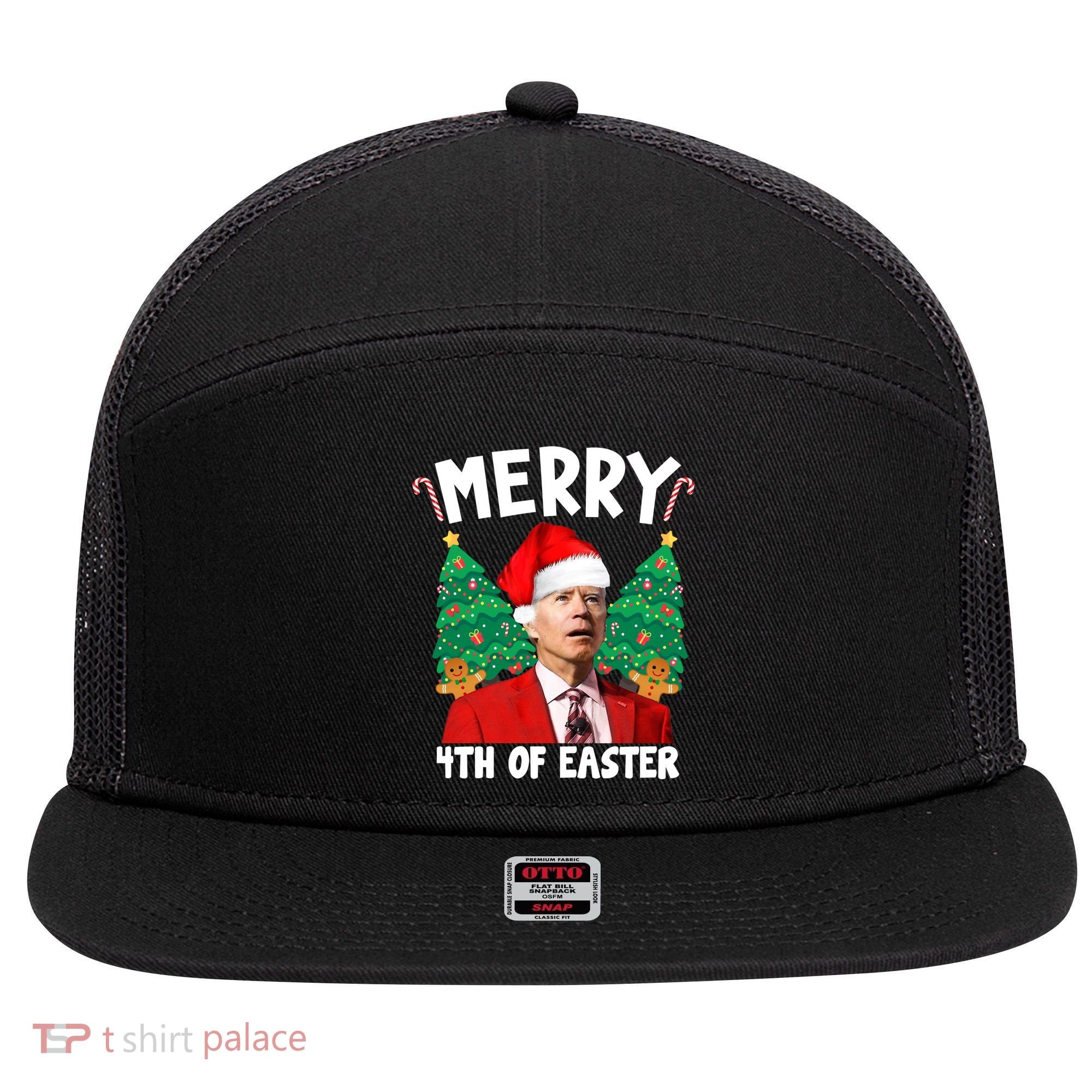 Merry 4th Of Easter Funny Joe Biden Holiday 7 Panel Mesh Trucker Snapback Hat