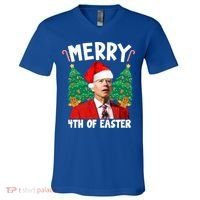 Merry 4th Of Easter Funny Joe Biden Holiday V-Neck T-Shirt thumb 0