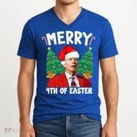 Merry 4th Of Easter Funny Joe Biden Holiday V-Neck T-Shirt thumb 2