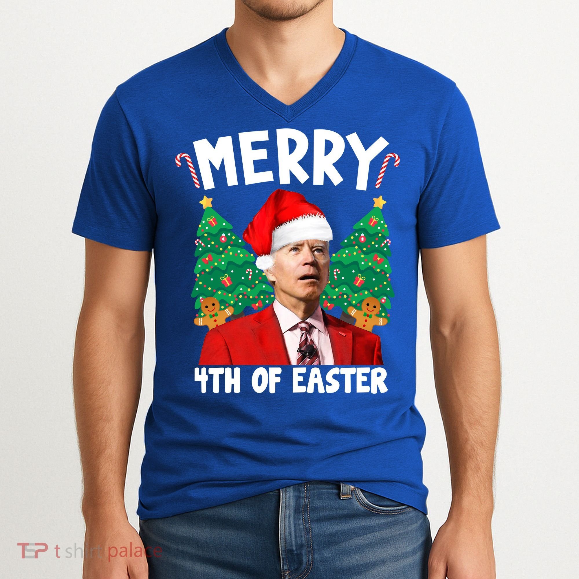 Merry 4th Of Easter Funny Joe Biden Holiday V-Neck T-Shirt
