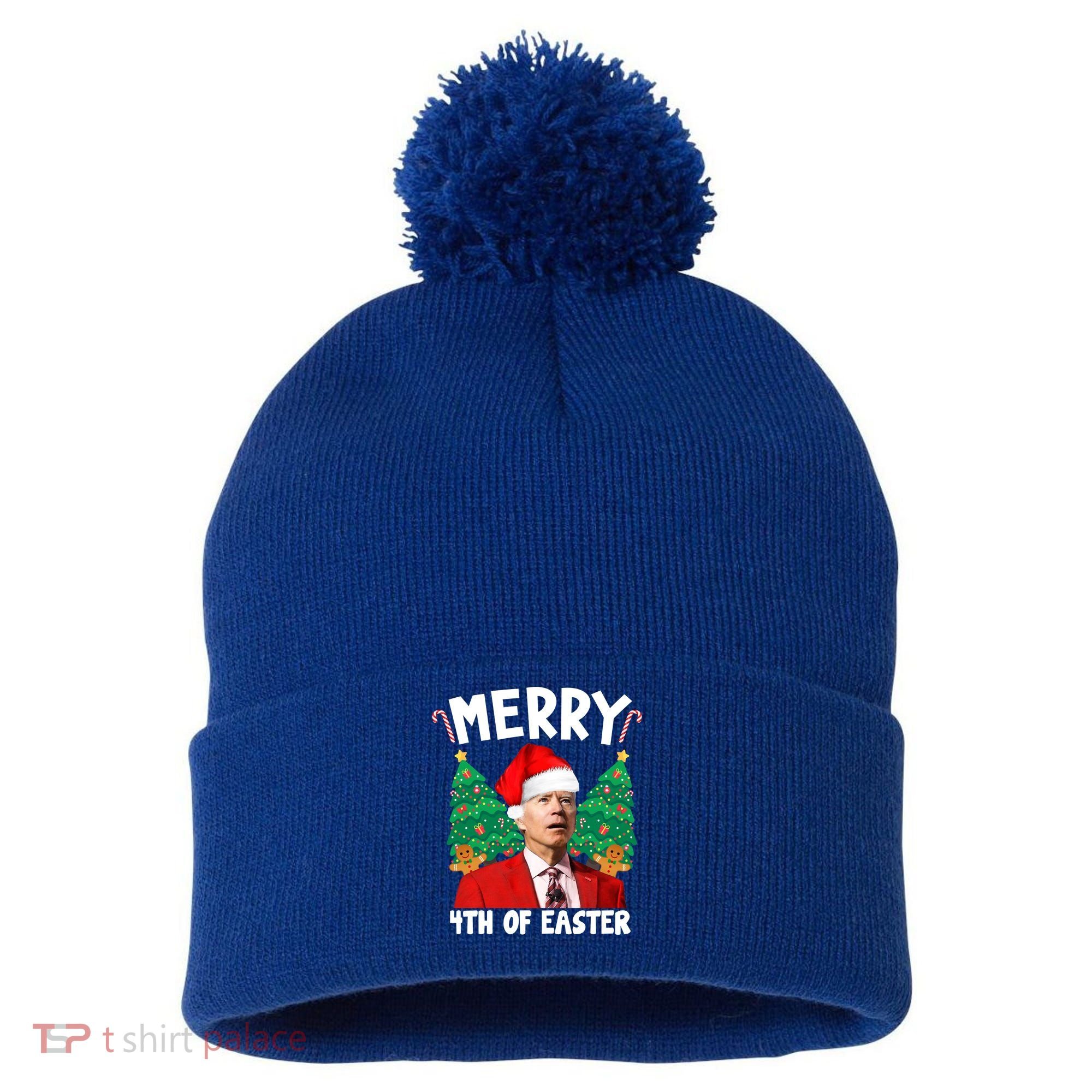 Merry 4th Of Easter Funny Joe Biden Holiday Pom Pom 12in Knit Beanie