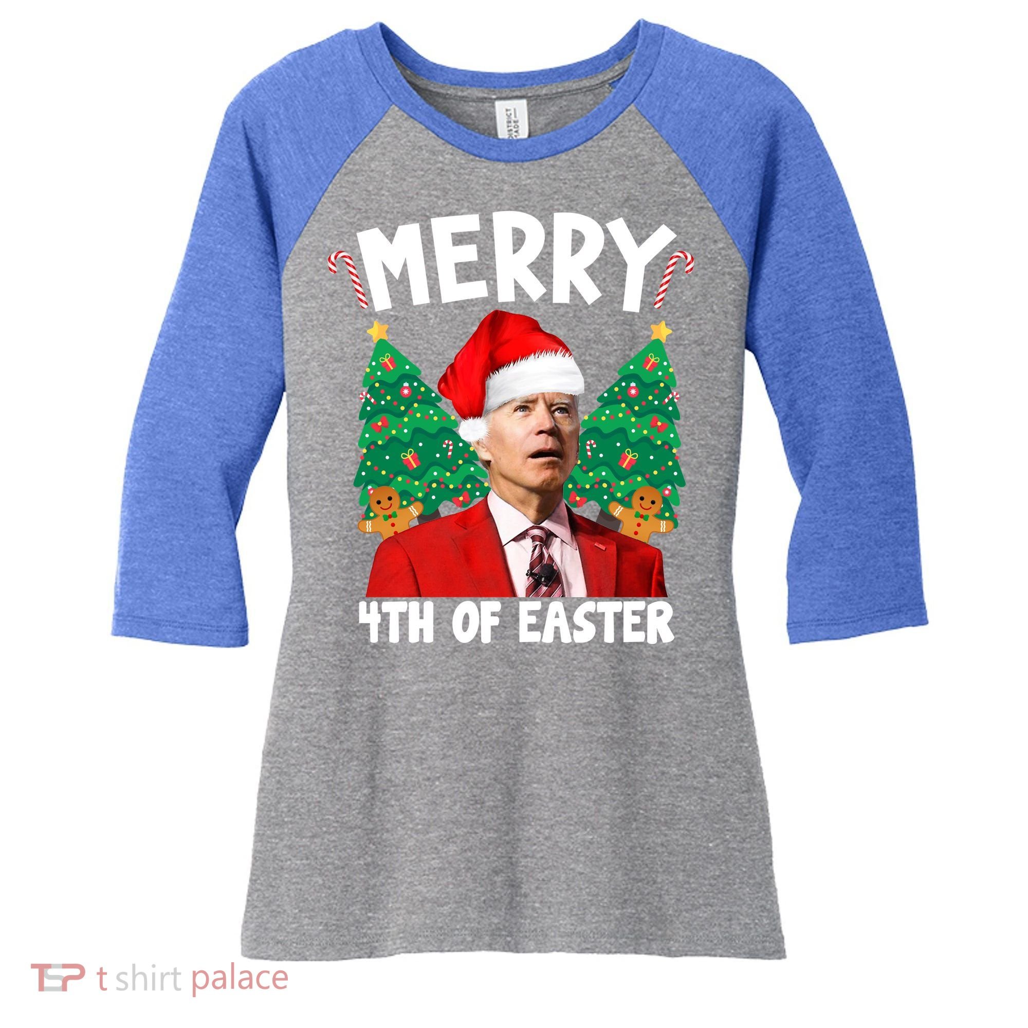 Merry 4th Of Easter Funny Joe Biden Holiday Women's Tri-Blend 3/4-Sleeve Raglan Shirt