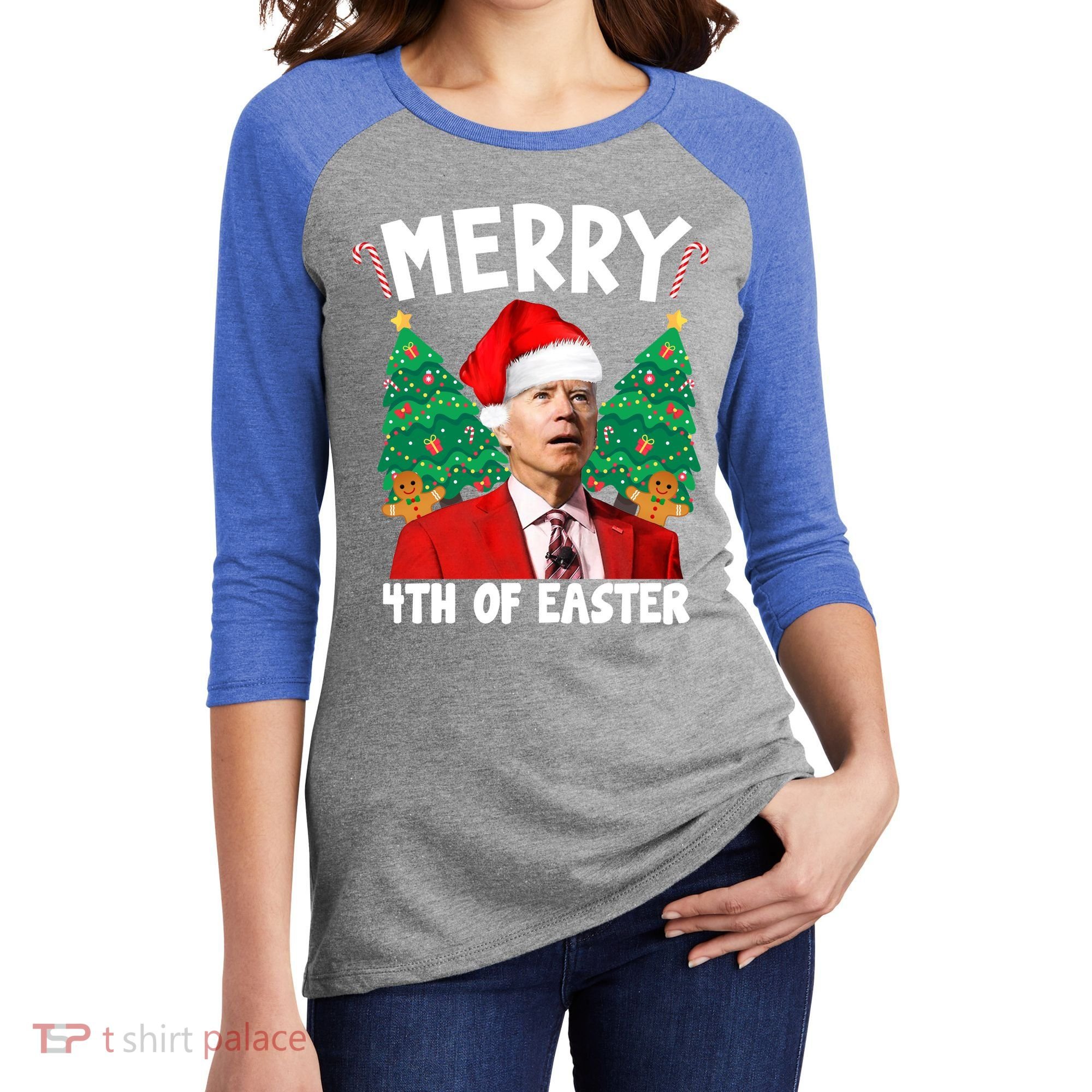 Merry 4th Of Easter Funny Joe Biden Holiday Women's Tri-Blend 3/4-Sleeve Raglan Shirt