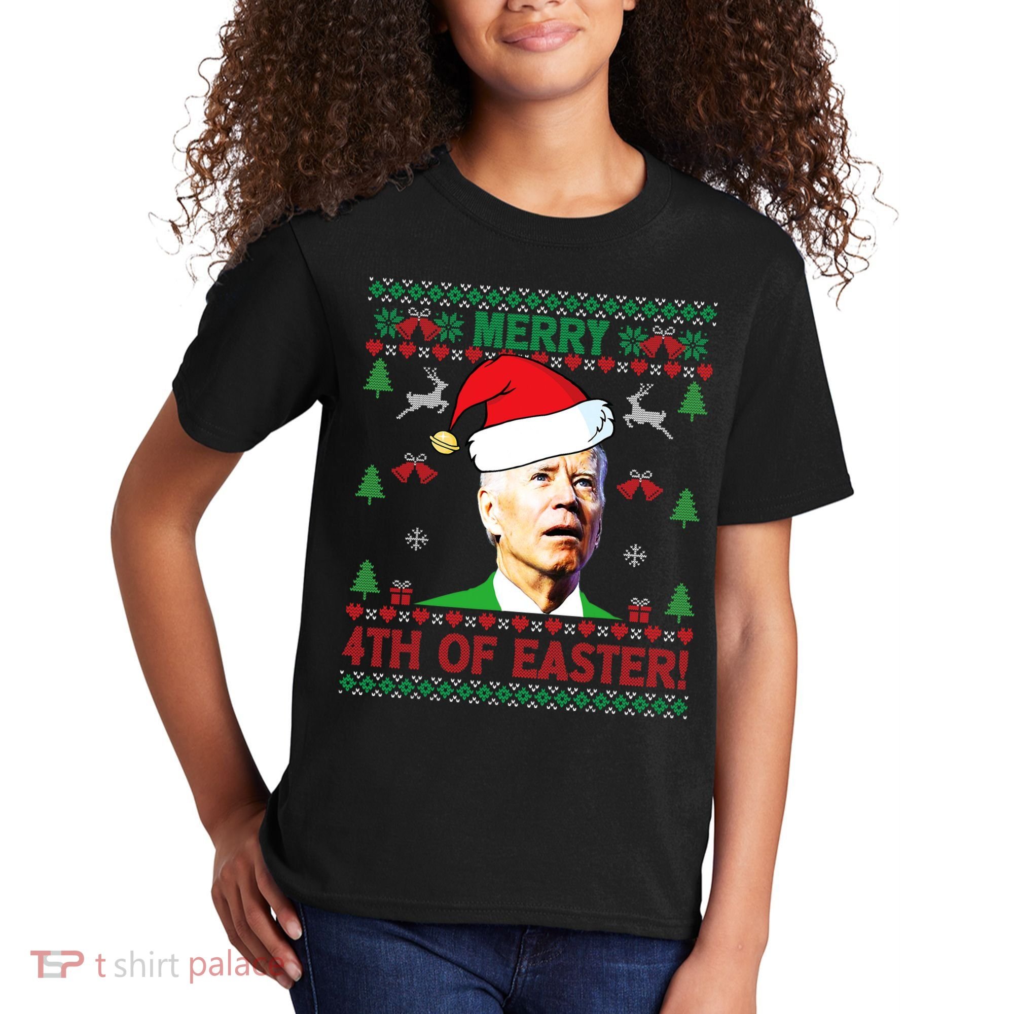 Merry 4th Of Easter Funny Joe Biden Christmas Kids T-Shirt