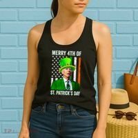 Merry 4th Of St Patrick's Day Joe Biden Leprechaun Hat Women's Tank Top thumb 2