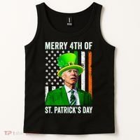 Merry 4th Of St Patrick's Day Joe Biden Leprechaun Hat Tank Top thumb 2