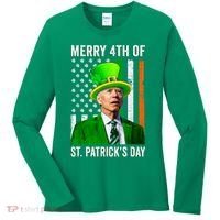 Merry 4th Of St Patrick's Day Joe Biden Leprechaun Hat Women's Long Sleeve Shirt thumb 0