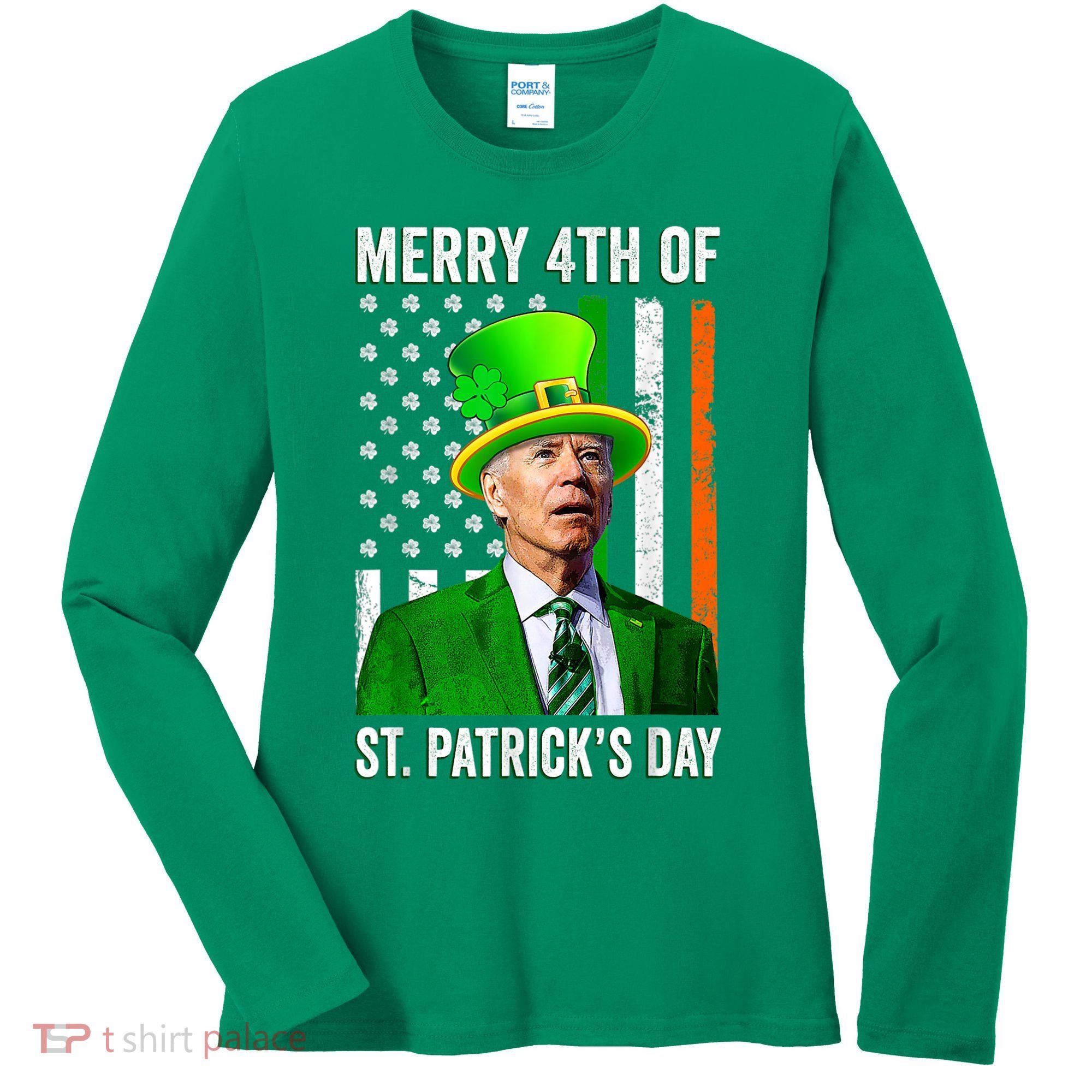 Merry 4th Of St Patrick's Day Joe Biden Leprechaun Hat Women's Long Sleeve Shirt