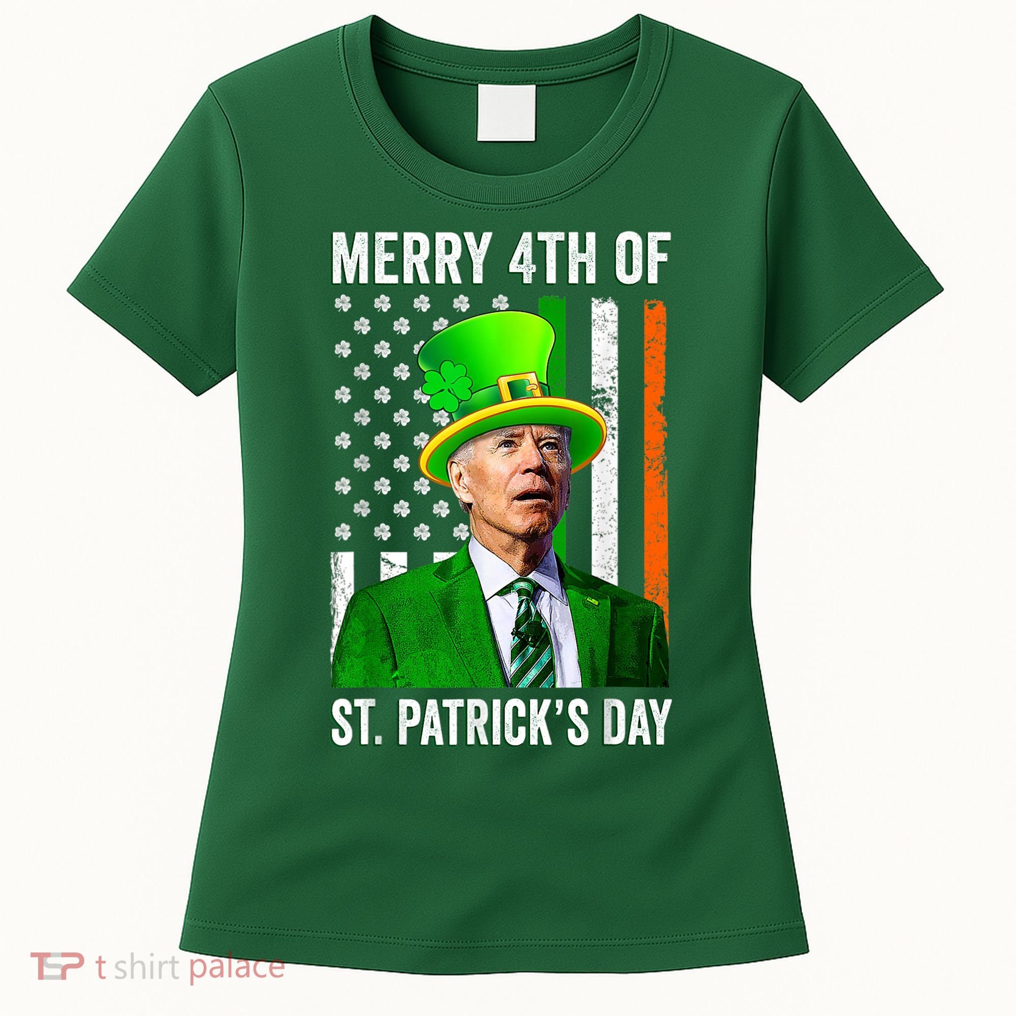 Merry 4th Of St Patrick's Day Joe Biden Leprechaun Hat Women's T-Shirt