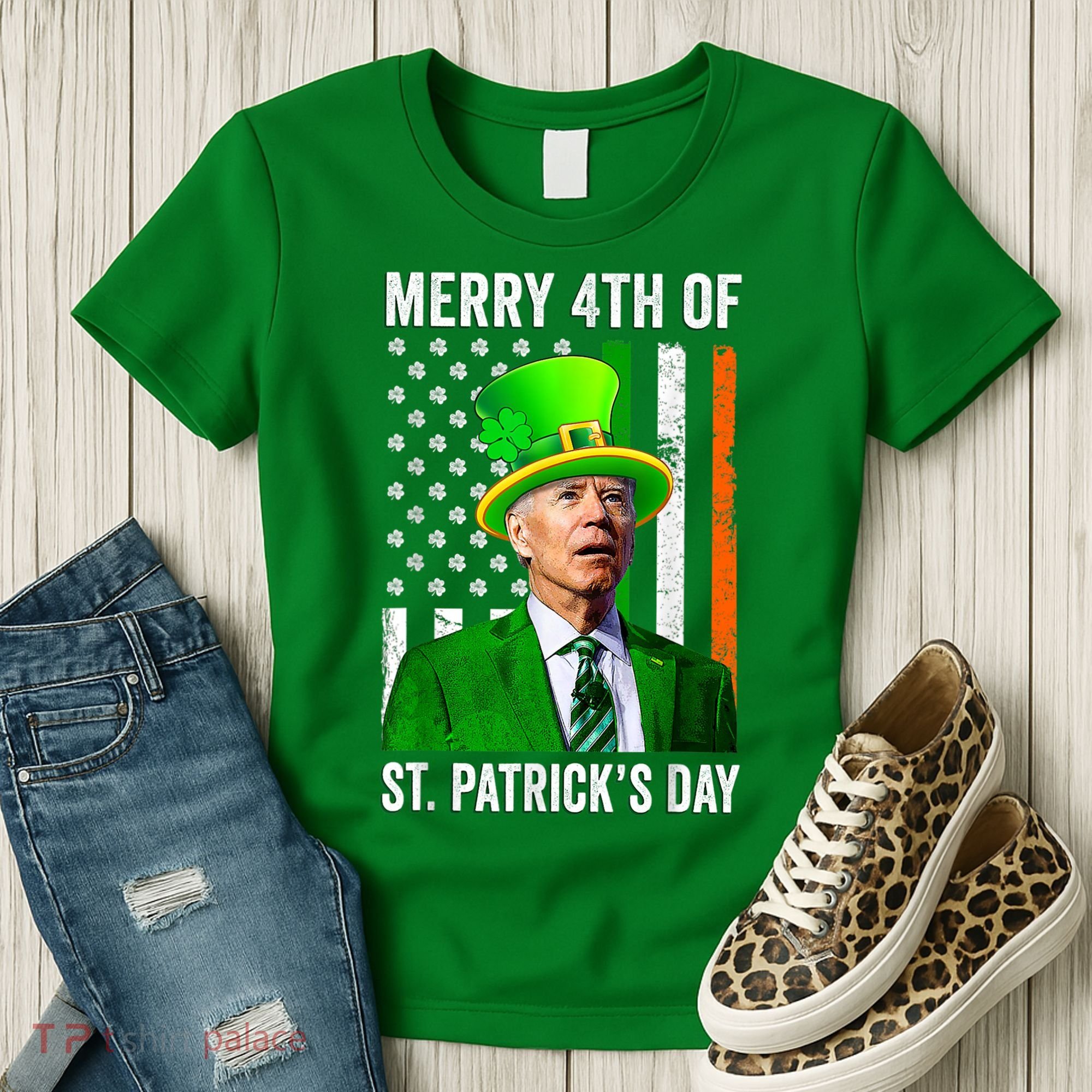 Merry 4th Of St Patrick's Day Joe Biden Leprechaun Hat Women's T-Shirt