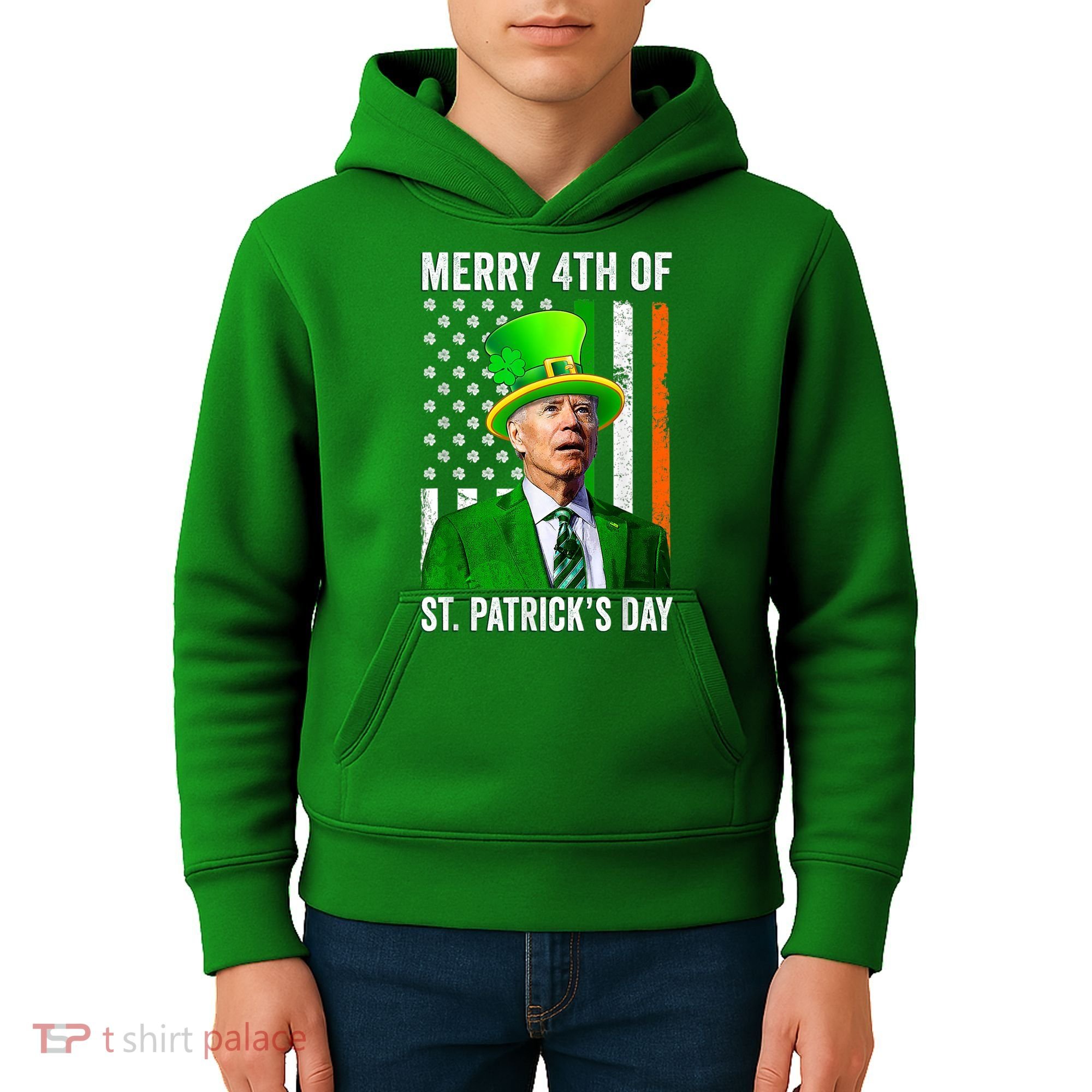 Merry 4th Of St Patrick's Day Joe Biden Leprechaun Hat Kids Hoodie