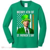 Merry 4th Of St Patrick's Day Joe Biden Leprechaun Hat Kids Long Sleeve Shirt thumb 0