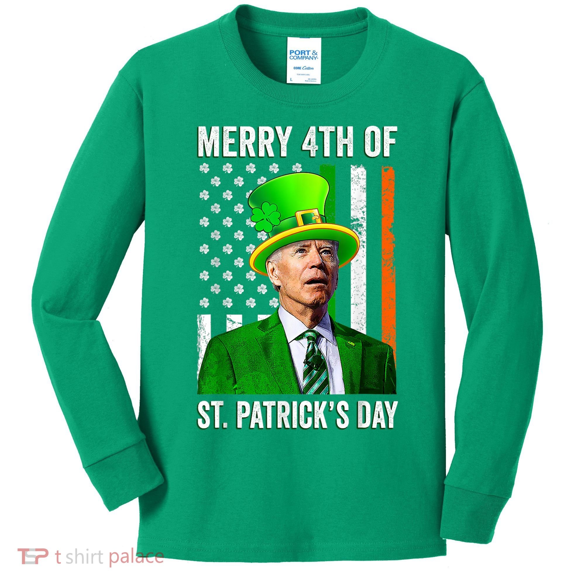 Merry 4th Of St Patrick's Day Joe Biden Leprechaun Hat Kids Long Sleeve Shirt