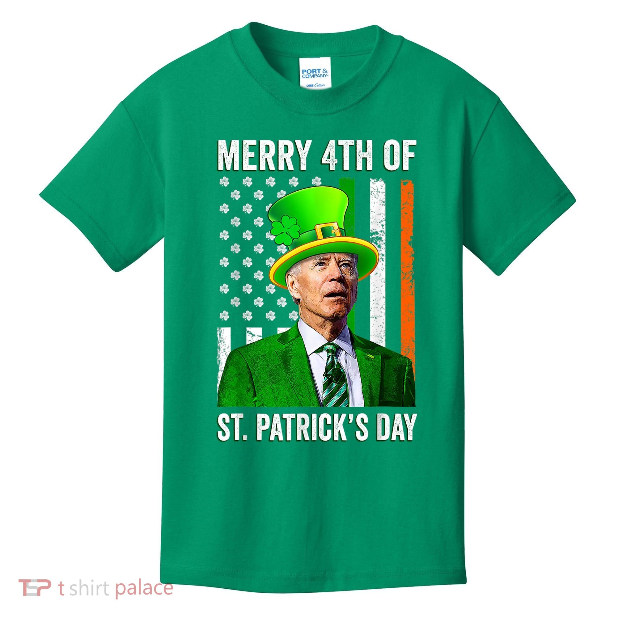 Merry 4th Of St Patrick's Day Joe Biden Leprechaun Hat Kids T-Shirt