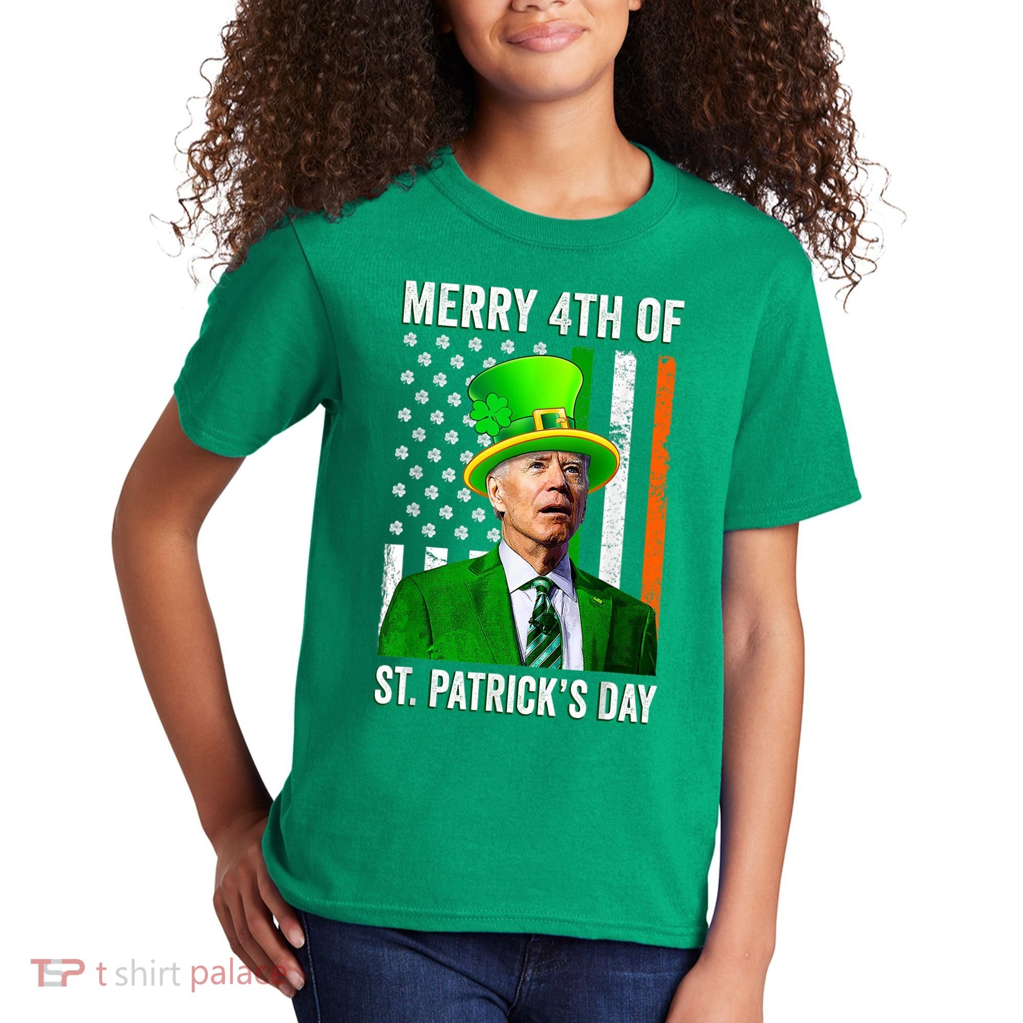 Merry 4th Of St Patrick's Day Joe Biden Leprechaun Hat Kids T-Shirt