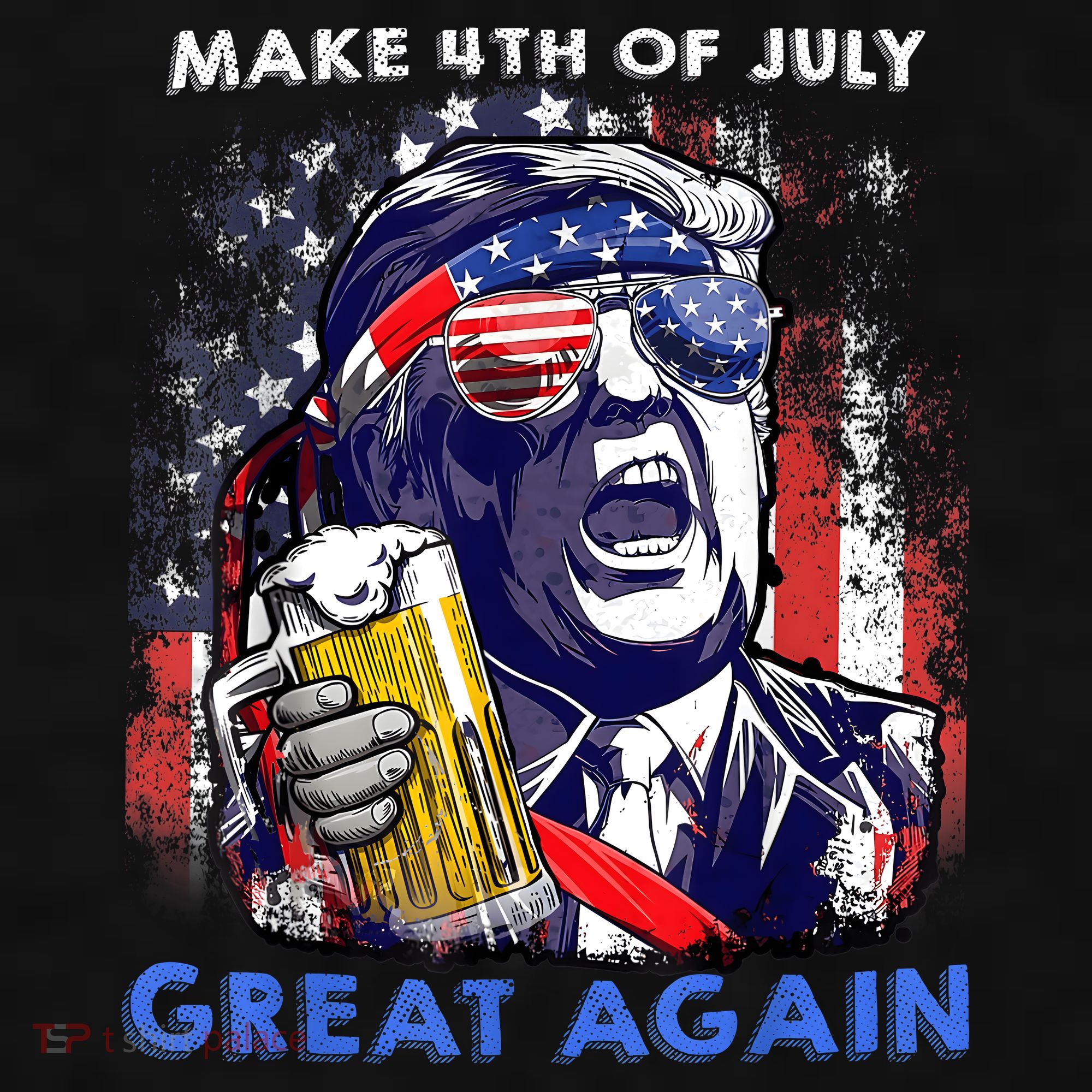 Make 4th Of July Great Again Funny Trump Drinking Beer Ladies PosiCharge Tri-Blend Wicking Tank