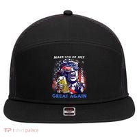 Make 4th Of July Great Again Funny Trump Drinking Beer 7 Panel Mesh Trucker Snapback Hat thumb 0