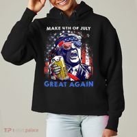 Make 4th Of July Great Again Funny Trump Drinking Beer Ladies Heavyweight Boxy Pullover Hoodie thumb 0
