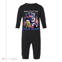Make 4th Of July Great Again Funny Trump Drinking Beer Infant Fleece One Piece thumb 0