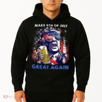 Make 4th Of July Great Again Funny Trump Drinking Beer Hoodie thumb 2