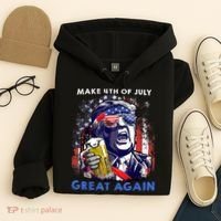 Make 4th Of July Great Again Funny Trump Drinking Beer Hoodie thumb 4