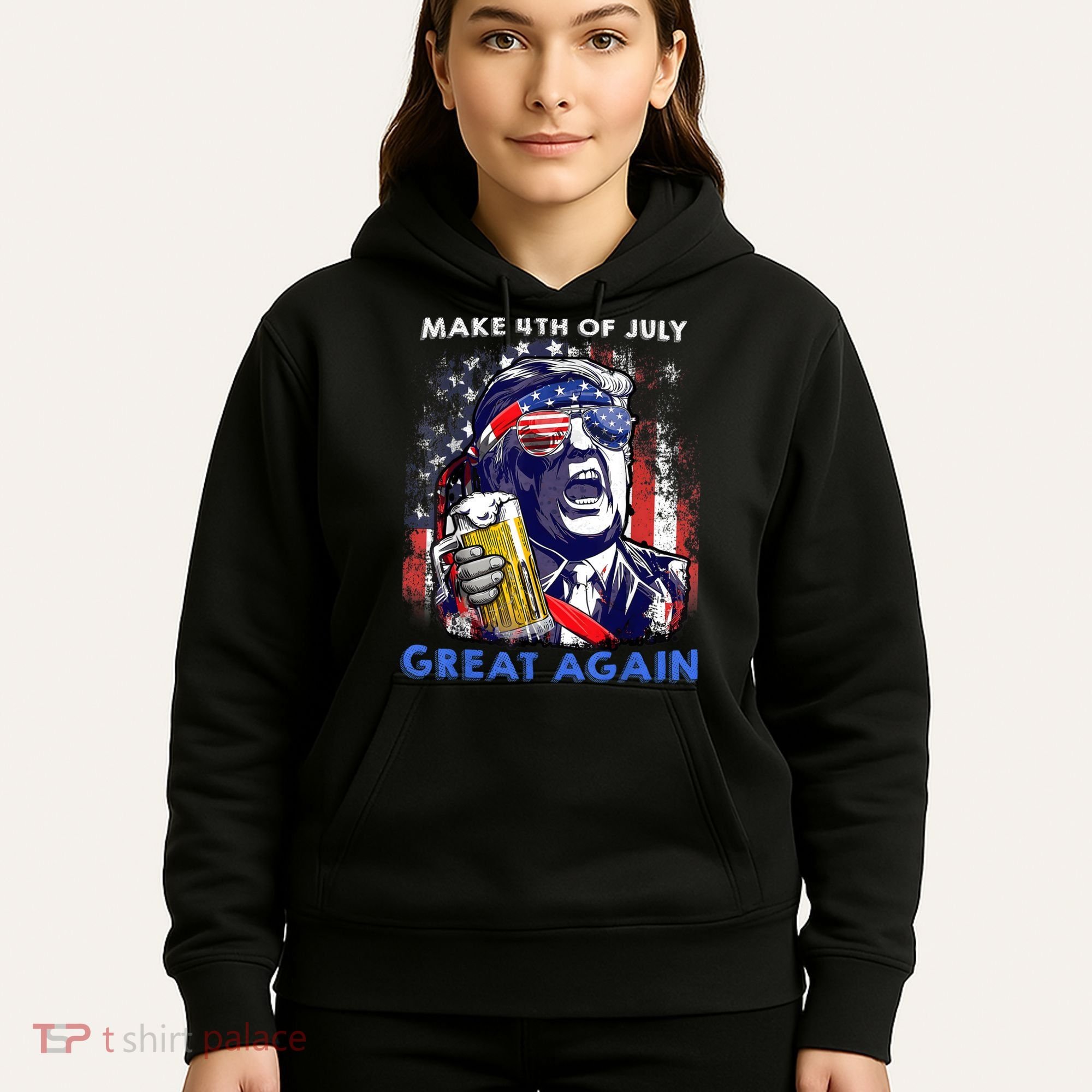 Make 4th Of July Great Again Funny Trump Drinking Beer Hoodie