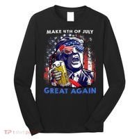 Make 4th Of July Great Again Funny Trump Drinking Beer Long Sleeve Shirt thumb 0