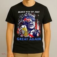 Make 4th Of July Great Again Funny Trump Drinking Beer T-Shirt thumb 3