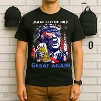 Make 4th Of July Great Again Funny Trump Drinking Beer T-Shirt thumb 6